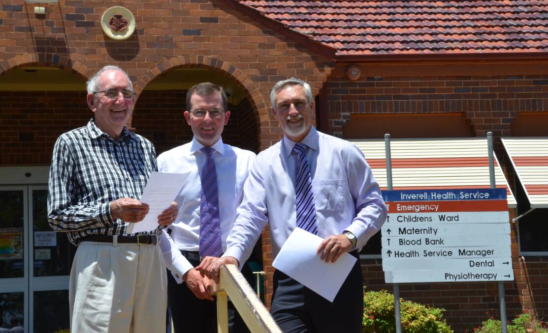 CAMPAIGN LAUNCH: Former councillor Bob Bensley with MP Adam Marshall and Inverell Shire mayor Paul Harmon at the launch.