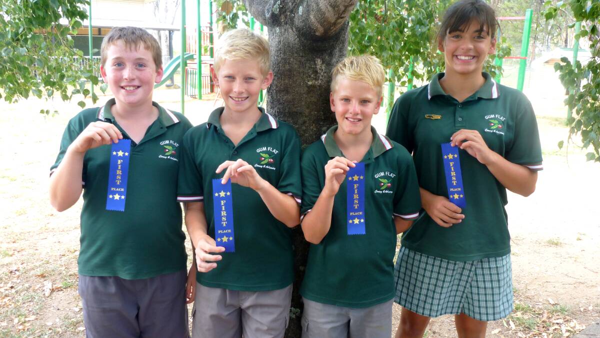 Gum Flat champs Hamish Smith, Finley Butler, Jarrod White and Chloe Taveira. 
Photo contributed by Gum Flat School