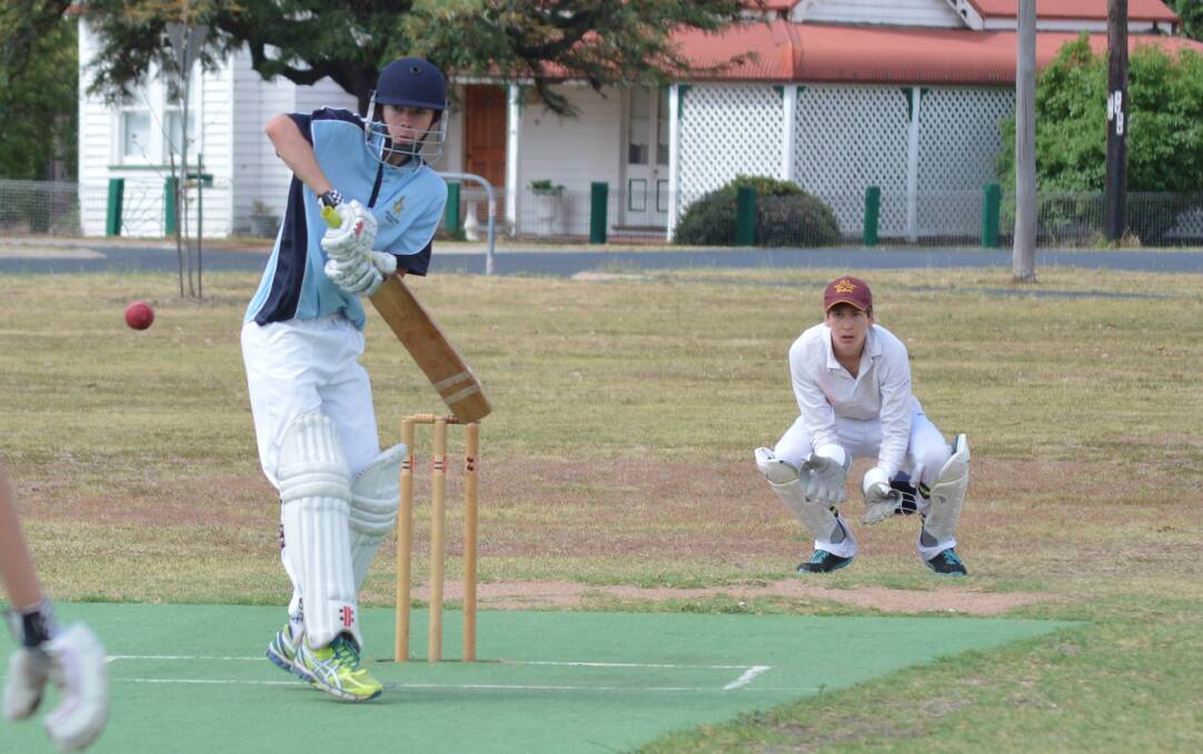 Jaydon Tasker at the crease for Square and Compass. He later took three wickets when he tried his luck with the ball.