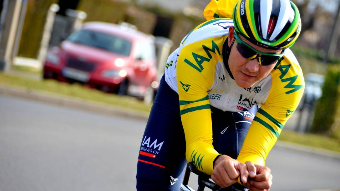 INTERNATIONAL COMPETITOR: Heinrich Haussler is wearing the 2015 Australian National Road Race Championship yellow jersey in his European campaign. Photo courtesy of IAM Cycling