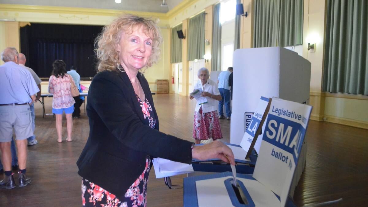 Labor candidate Debra O'Brien votes in Moree.