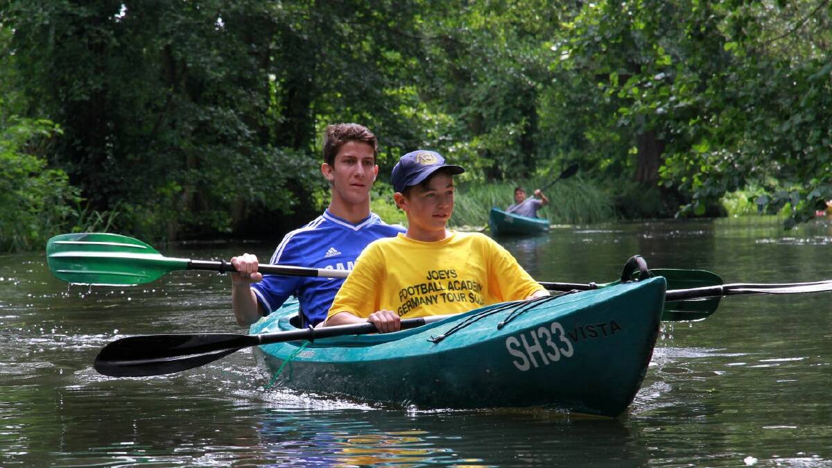DREAMS: Joshua Fanning (front) and Alex McLennan on a 20 km kayak trip at the Spree Forest called Little Venice near Cottbus in East Germany. The team is exposed to many different sports and activities during the five week trip.
