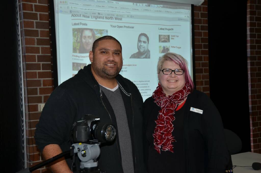 COMMUNICATION: ABC producer Tim Leha with Inverell Public Library manager Sonya Lange during the courses Tim ran at the library on Wednesday.