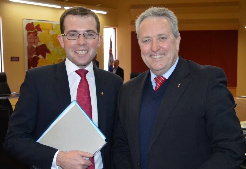 PLEASED: MP Adam Marshall and council’s general manager Paul Henry at Thursday’s meeting.