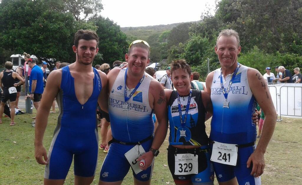 TEAM INVERELL: Callum Dolby Corey Borthwick Lisa Frost and Michael Jorgensen after completing the South West Rocks Triathlon.