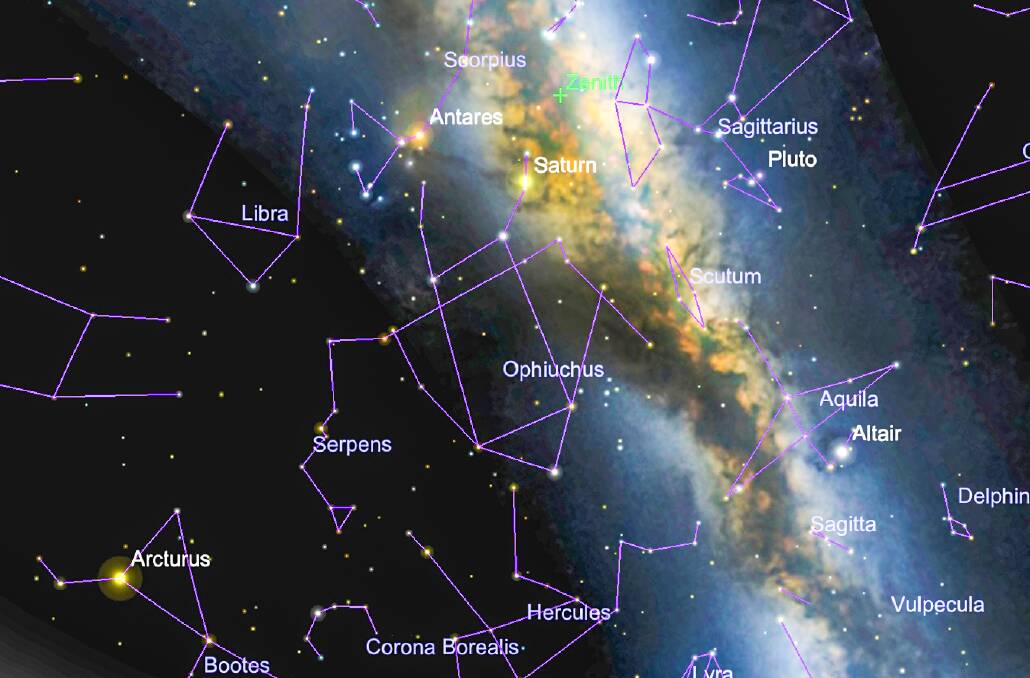Sky Map: Sky of the Tamworth region about 8pm for mid-August. Image SkySafari, skysafariastronomy.com