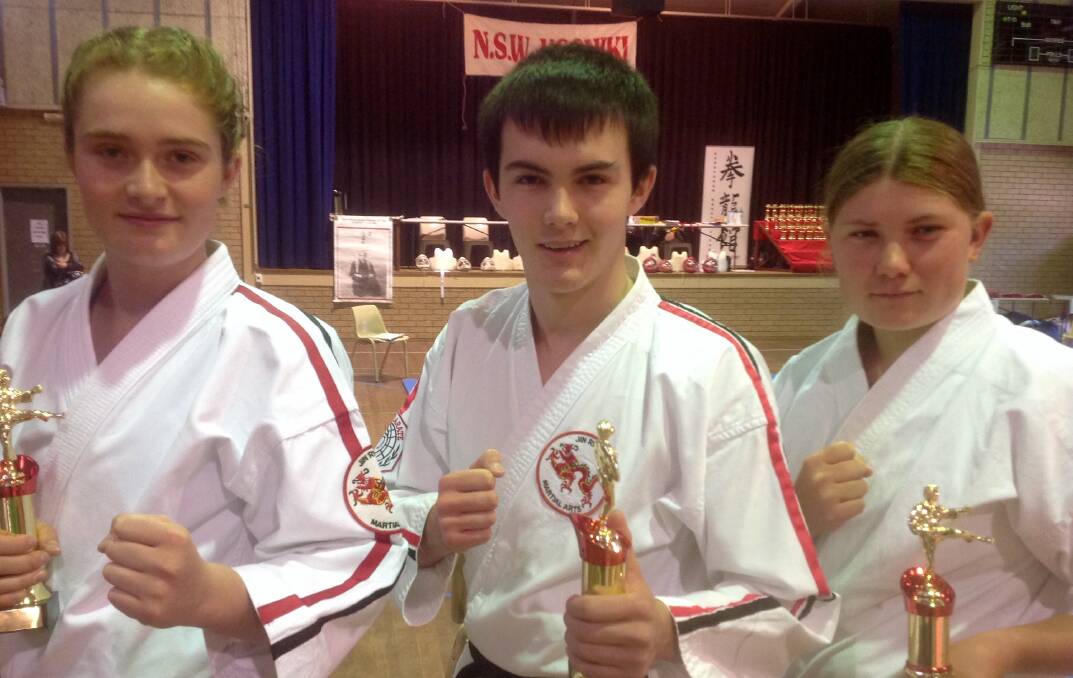 Brooke Fenton, Nichols McInerney and Tegan Brown all from the Inverell Jin Ryu Kan club after competing in the mixed 16-17 years kata.