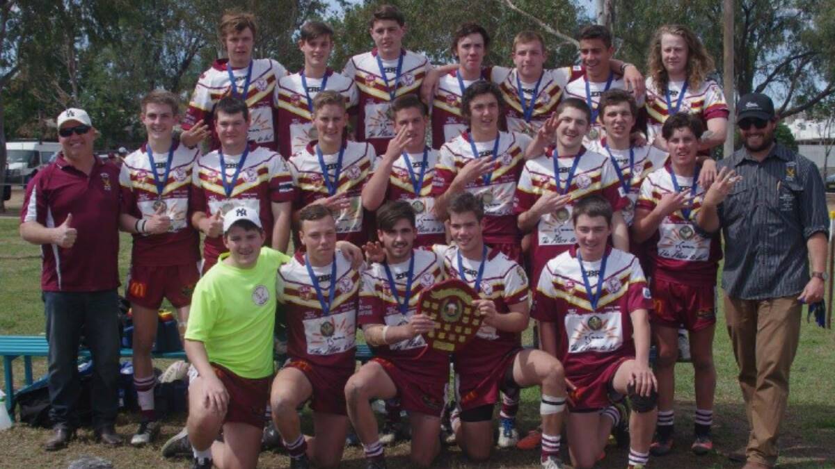 Champions: The Inverell RSM Hawks Juniors with the 2017 premiership shield.