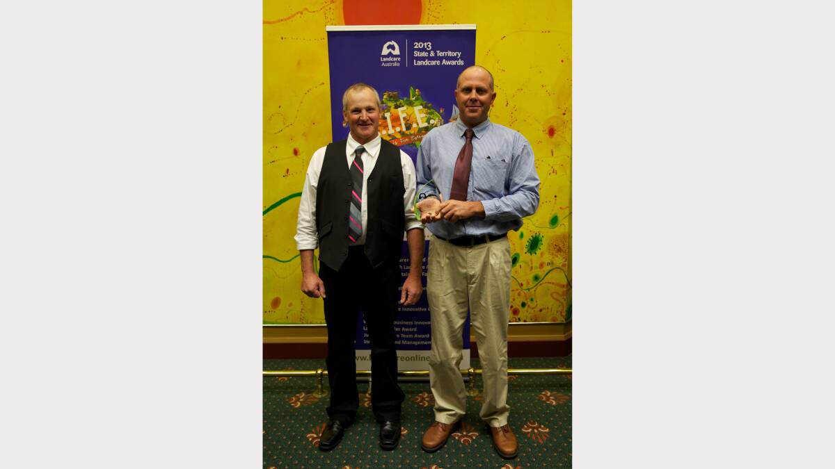 RECOGNITION: Glenn Morris and Henry Sheehan with Sustainable Farm Practices Award at the 2013 NSW Landcare Awards on Wednesday night.