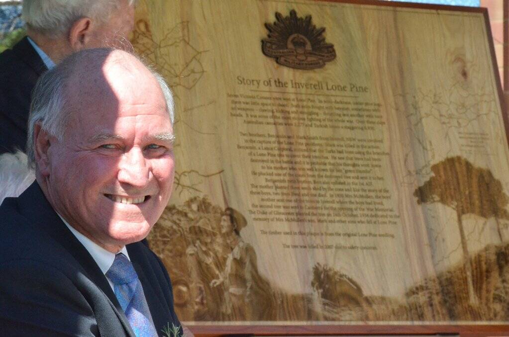 WAR STORY: Tony Windsor unveiled the Lone Pine timber plaque yesterday.