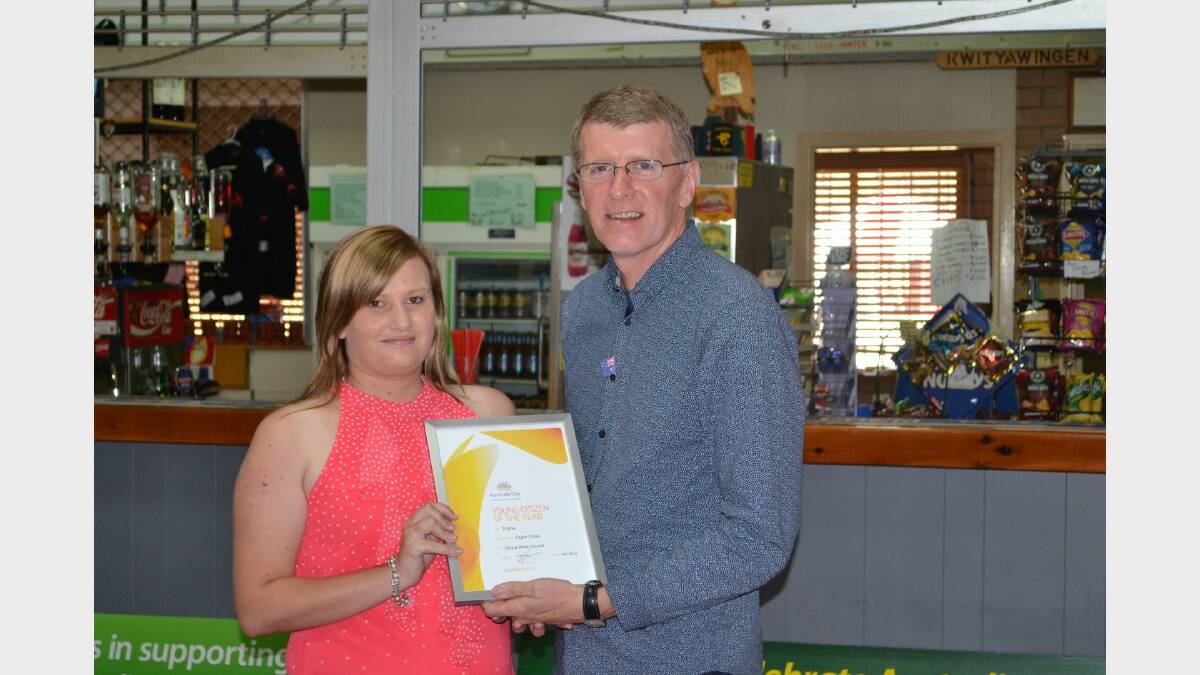 Taylor Cross was awarded Tingha's Young Citizen of the Year by John Watkins.