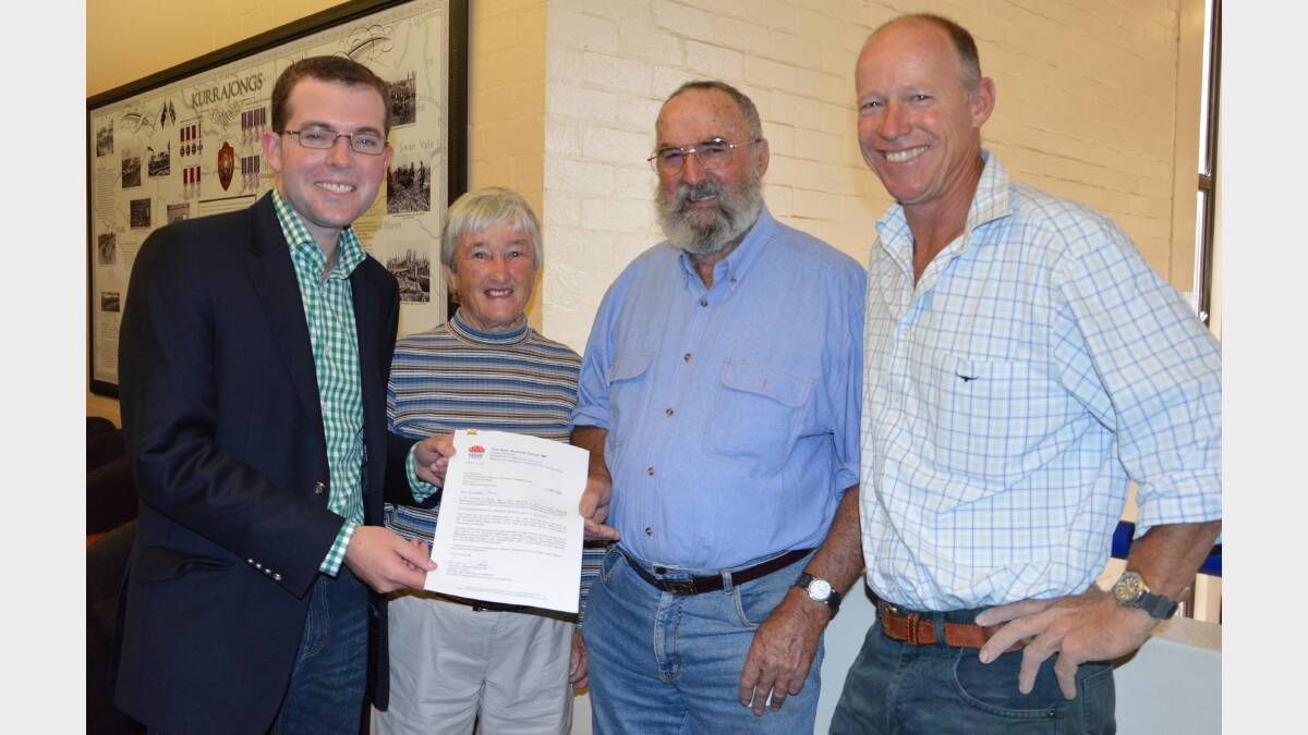 Nullamanna Public Hall & Recreation Reserve Trust members Irene and Fred Crowther, left, and Chairman David Worsley met Member for Northern Tablelands Adam Marshall in Inverell to thank him for his assistance in obtaining $5,000 for the insulation of the Nullamanna Hall.