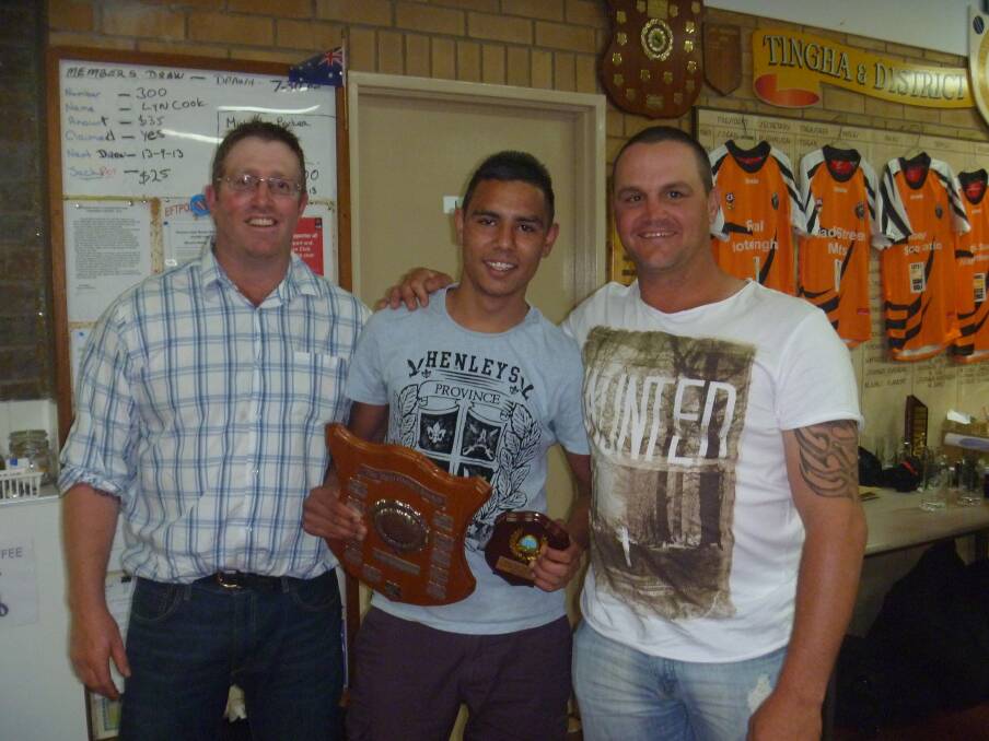 Rycci Harris Memorial Encouragement Award went to Kyle Green (centre) with coaches Tom Taber and Scott Fitzgerald.