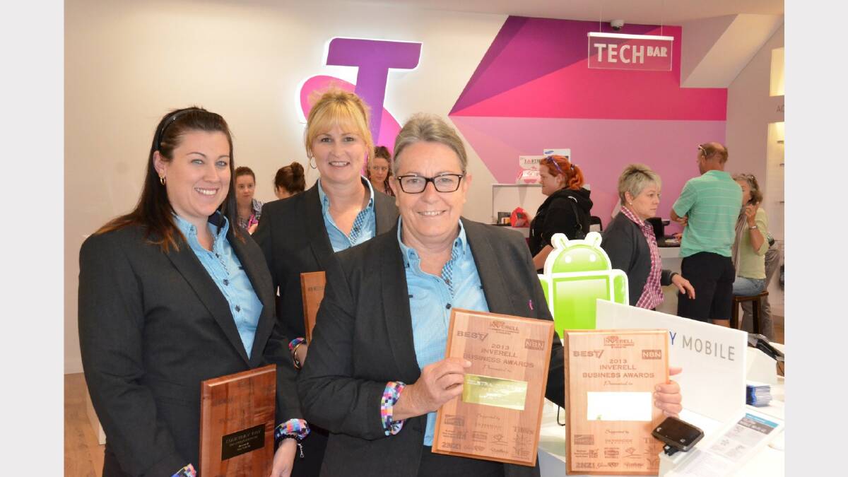 At the 2013 Inverell Chamber of Commerce’s Business Awards, big winners were: Manager/supervisor of the year Courtney Pay, employee of the year Elissia Goldman and Telstra Store manager Wendy Wilks with the trophies for best business.