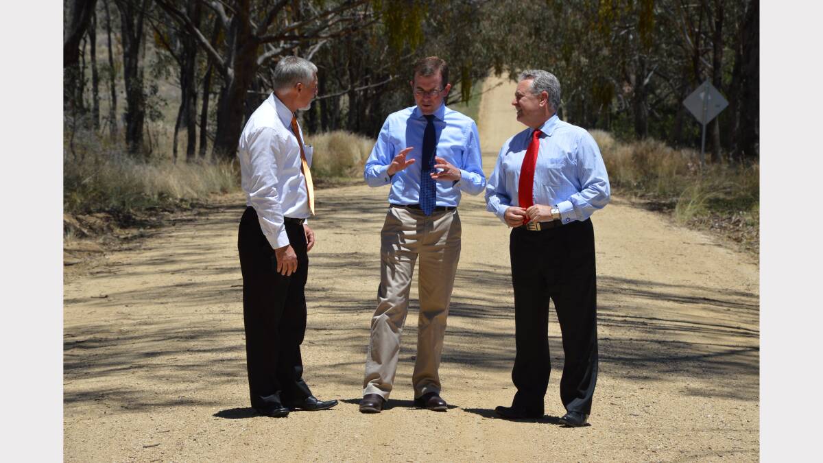 TO BE SEALED: Inverell Shire Council mayor Paul Harmon, Northern Tablelands MP Adam Marshall and general manager Paul Henry discuss the sealing of the remaining three kilometres of northern-shore access road to Copeton Dam on Wednesday.