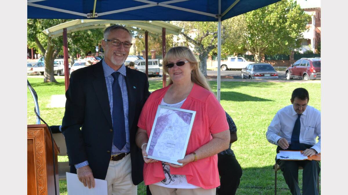 Mayor Paul Harmon, with Inverell's Citizen of the Year Jean Muggleton.