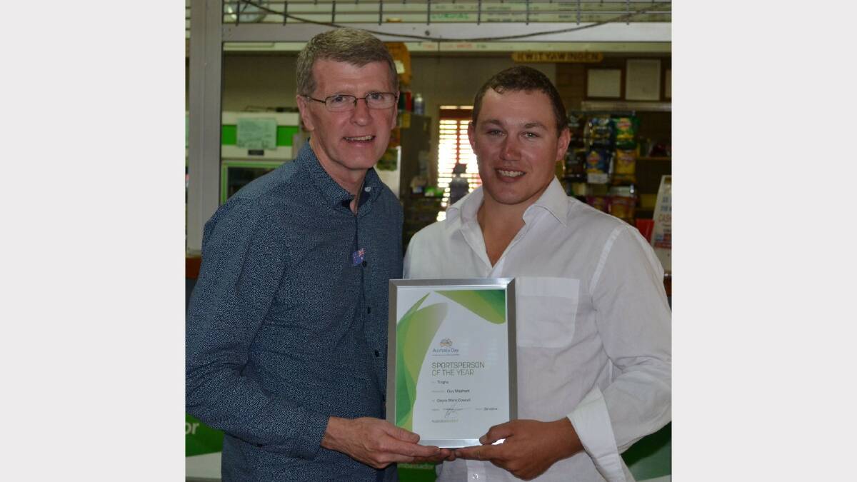 John Watkins with the Tingha Sportsperson of the Year, Guy Mepham.