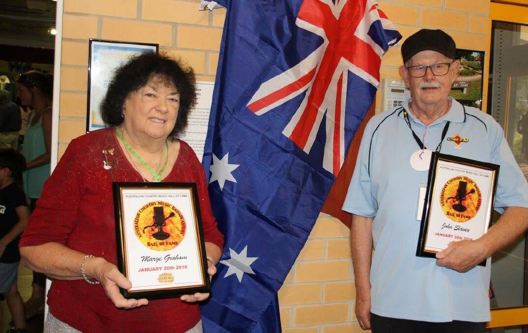TRIBUTES FLOW: Marge Graham pictured with John Slaven after being acknowledged as Broadcaster of the Year in 2018. Photo: Robyn McIntosh