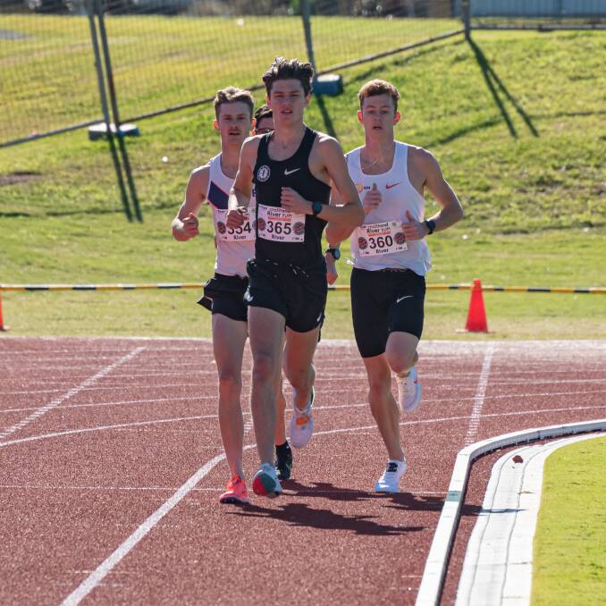 RACING FORWARD: Luke Young winner of the Mile race, with a time of four minutes and 12 seconds, leading the pack at the weekend's Maitland River Run.