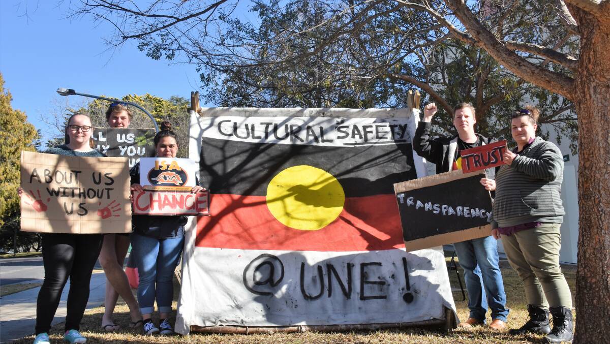 PROTESTING: Students from the Indigenous Student Association will continue protesting at the University of New England for improvements to cultural safety.