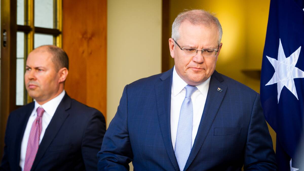 Treasurer Josh Frydenberg and Prime Minister Scott Morrison. Picture: Elesa Kurtz