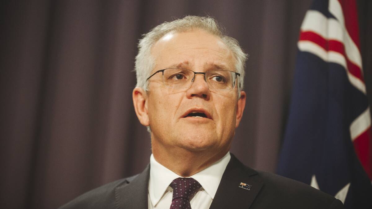 Prime Minister Scott Morrison announces the support payments. Picture: Dion Georgopoulos
