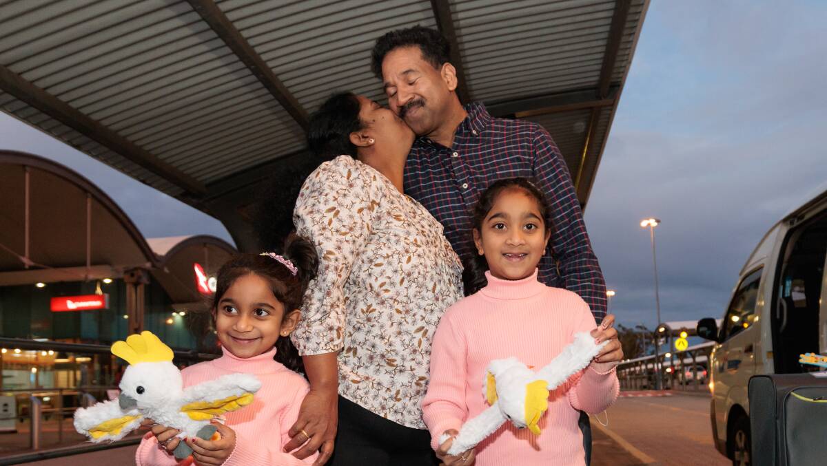 Priya and Nade Nadesalingam and their daughters Kopika and Tharnicaa are heading home to Biloela. Picture: AAP