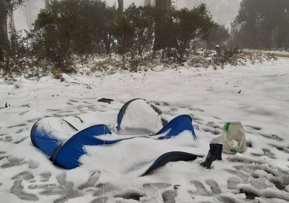 Some tents aren't designed to cope with the weight of wet snow. Photo Sean Thompson/NPWS.
