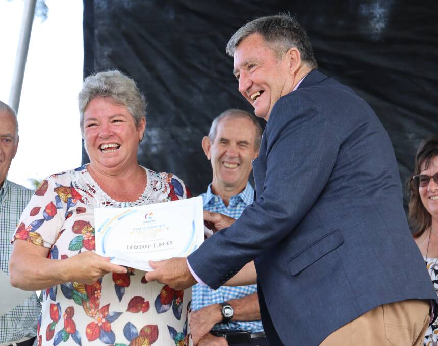THANKS: Deborah Turner being presented with her finalist certificate by Inverell's Australia Day Ambassador Chief Inspector Rob Fitzgerald. Photo: Jacinta Dickins