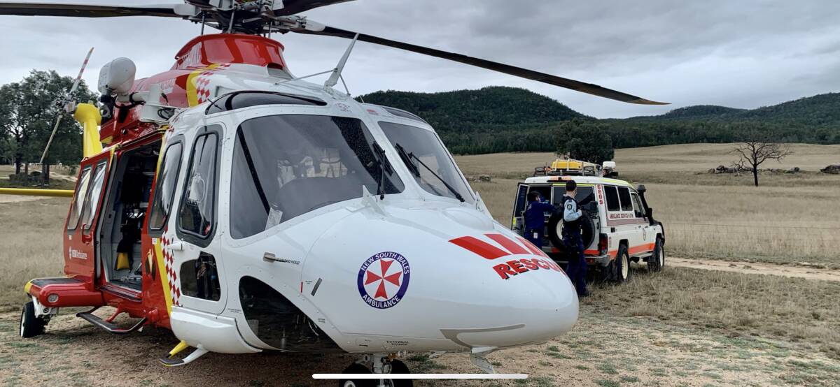 FALL: The elderly man had fallen down an embankment in the farm vehicle he was driving on a property near Ashford. Photo: Westpac Rescue Helicopter Service