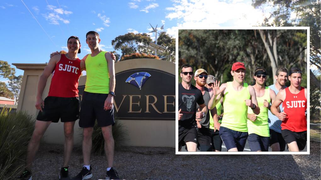 FOR SHELDON: Danthonia Bruderhof runners Chad Huleatt and Darryl Domer were surprised to have more locals join them on their charity run. Photos: Jacinta Dickins