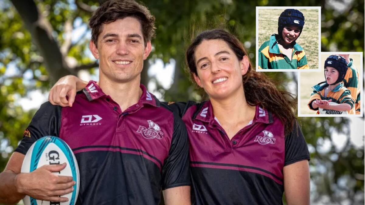 IN THE FAMILY: Inverell brother and sister Jock and Tina Campbell are making history with the Reds. Photo: Brendan Hertel/QRU; Insets: Supplied