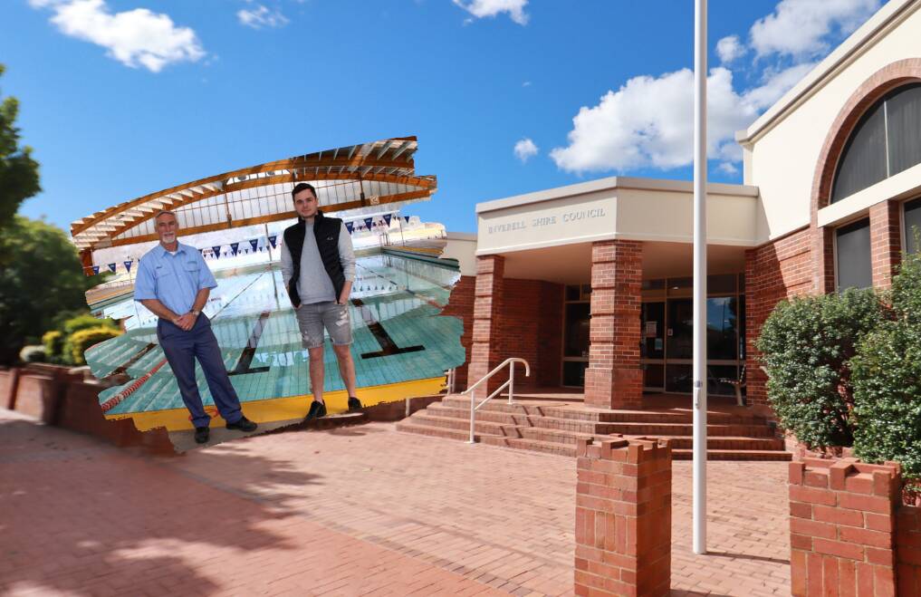 FORWARD: Mayor Paul Harmon, pictured with pool operation New England Aquatics' Kyle Schuman, welcomes plans to fund Inverell's Aquatic Centre revamp.