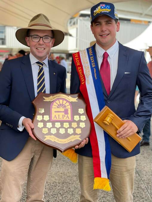 UNDER HAMMER: Will Claridge from CL Squires & Co, pictured with MP Adam Marshall, won the 2021 ALPA NSW Young Auctioneers Competition. Photo: Supplied