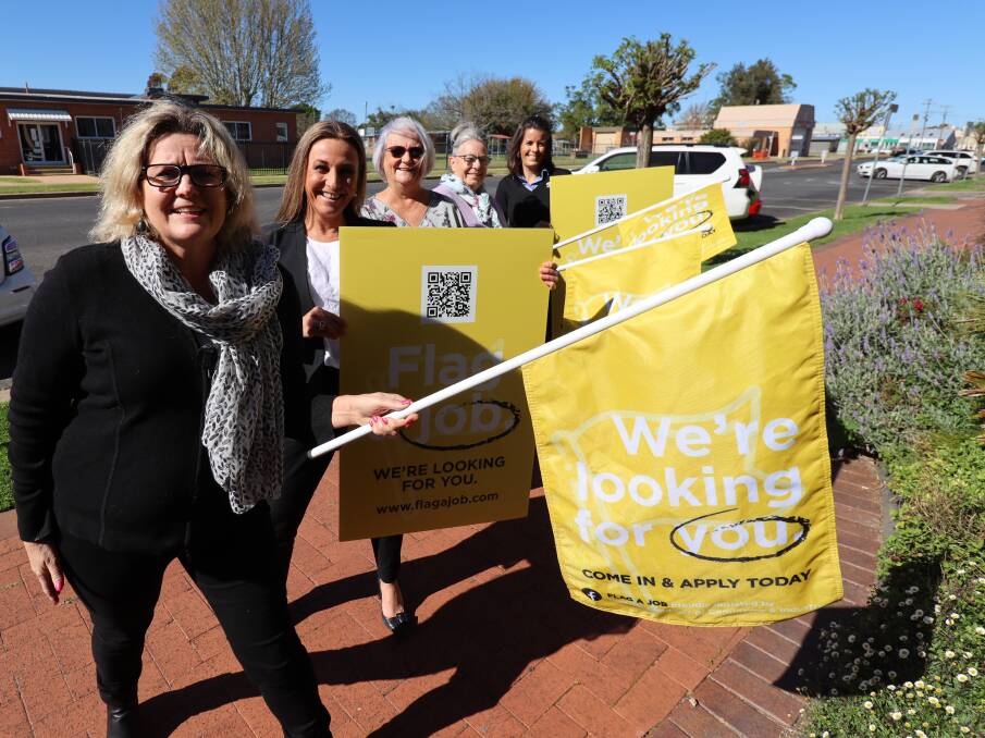 LAUNCHED: Chamber president Georgina King, marketing officer Laura Cush, Kerry Hall, Chamber vice president Wendy Wilks and Boss Engineering's Rosie Bloch are excited to launch 'FLAG A JOB'. Photo: Jacinta Dickins