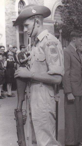 John was an army cadet and in 1957 was part of the catafalque party at the local Anzac ceremony