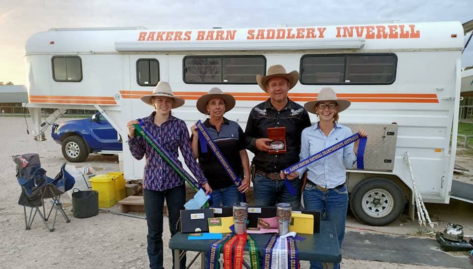 FAMILY FUN: Tori Campbell, Elizabeth Camilleri, John Camilleri and Natalie Camilleri with their ribbons, trophies and buckle. Photo supplied.