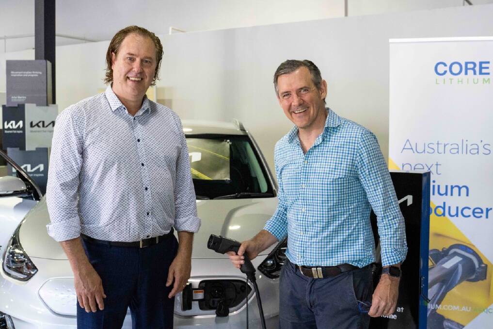 CHARGED UP: Core Lithium managing director Stephen Biggins with NT Chief Minister Michael Gunner at Tuesdays announcement in Winnellie. Picture: supplied.