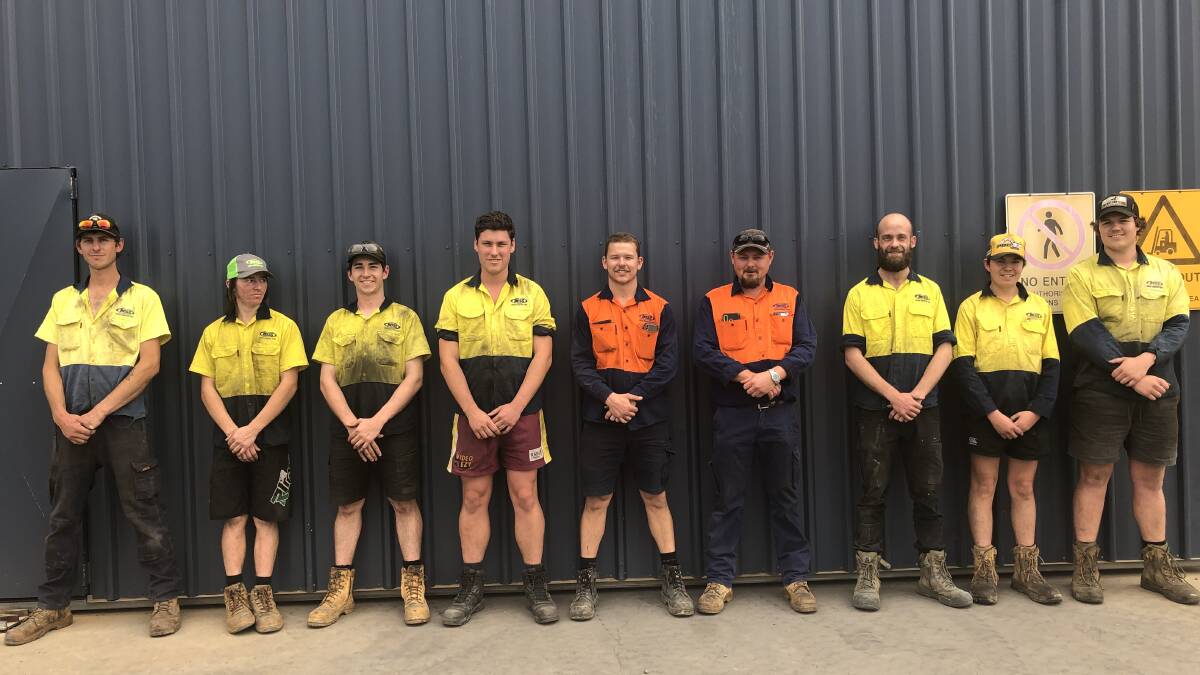 LEARNING ON THE JOB: The team of apprentices at Boss Engineering:Brendon Rogers, Jayden Polosak, Latrell Mclachlan, Lachlan Butler, Linton Wilkins, Michael Rynne, Harly Gooda, Dan O'Brien, Zach George - absent Ryan Coote and Anthony Blake