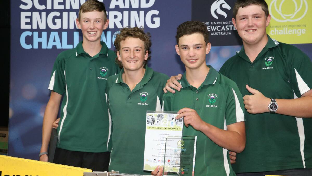 Macintyre High School teams won the day and the bridge team of Landyn Doak, Henry Oliver, Issacc Paton and Harry Gower accepted the overall award. Photos, Dick Hudson