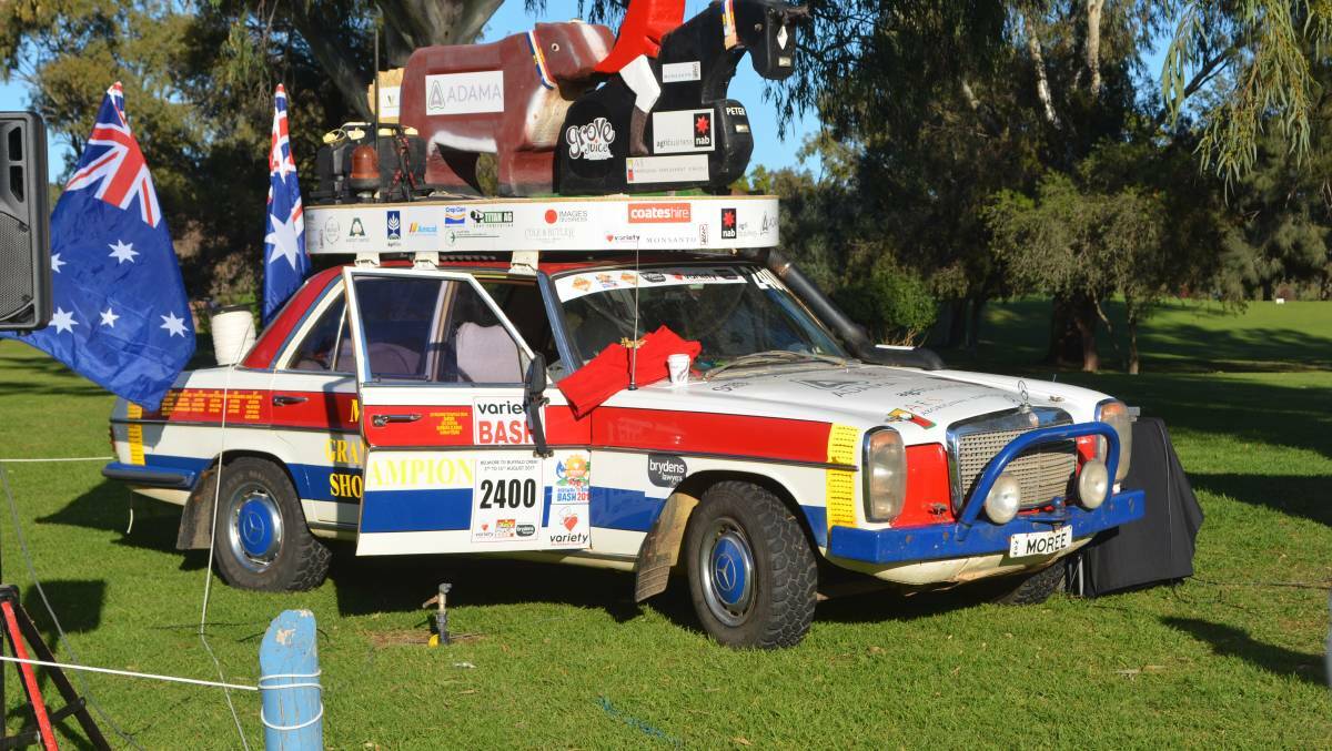 REVVED UP: Lee Estens' 1972 280 Mercedes Benz from a previous year. She will get behind the wheel with co-driver Sarah Young for this year's Moree Variety Bash. The bash finishes at Port Douglas on August 6.