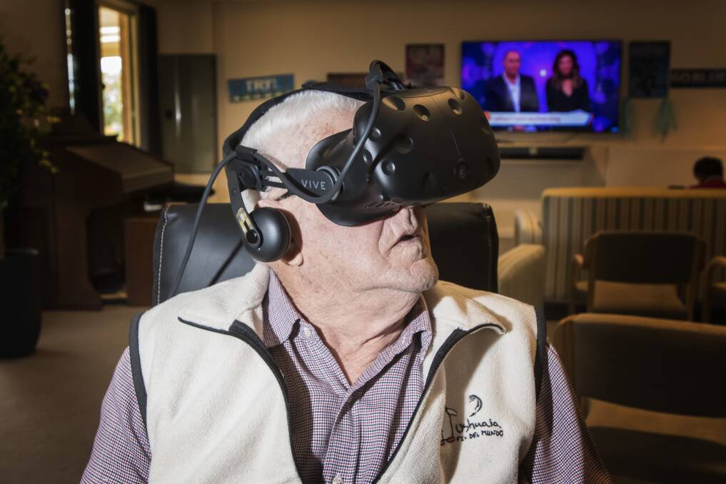 Through the looking glass: Don Guyer could barely believe his own eyes after experiencing the virtual reality scuba dive on Wednesday. Photo: Peter Hardin