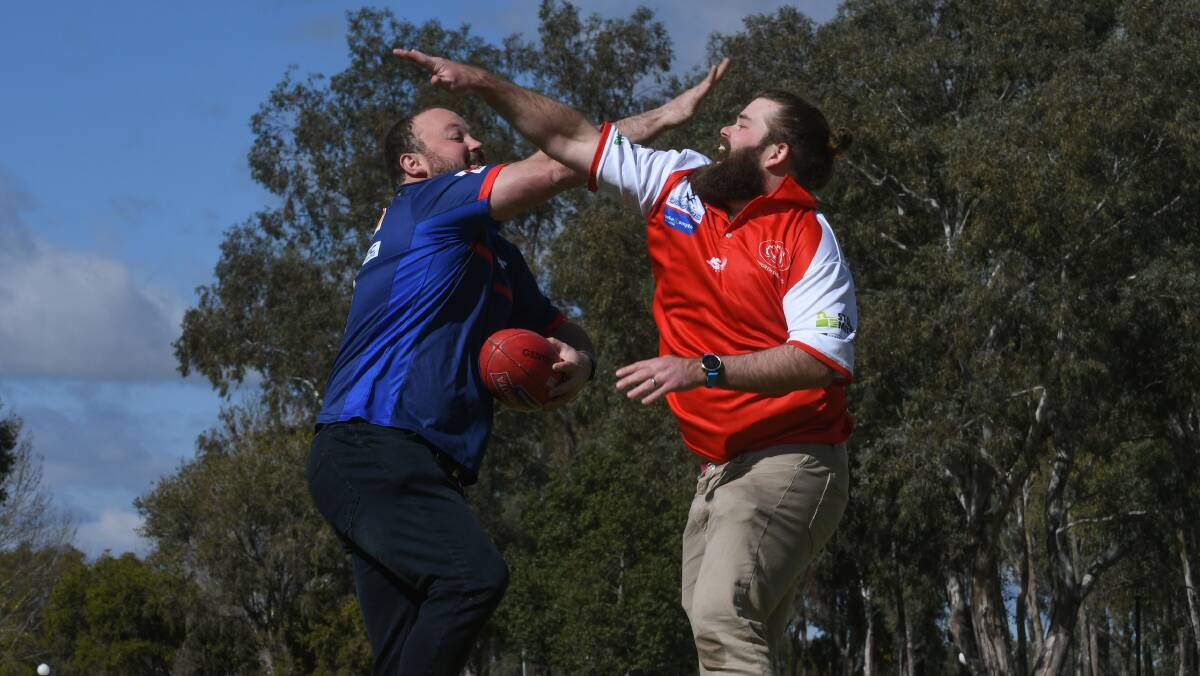 PUMPED: Billy Jupp and Ben Jaffrey are excited for another round of footy. Photo: Gareth Gardner
