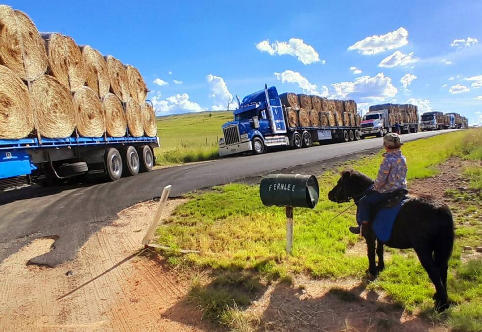 Susannah Simpson's son, Jaxon, 5, greeted the convoy of trucks and escorted them onto Fernlee Station. Picture supplied by Susannah Simpson