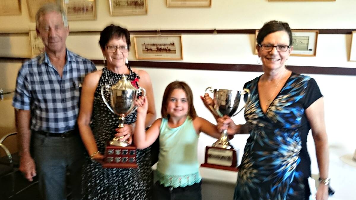 SMILES: Sponsor Dean Alexander, Victory Lass owners Lee Mitchell and Joy Payne with granddaughter Riley Payne after the the presentation of the Inverell Bearing Centre Goodwood Cup.