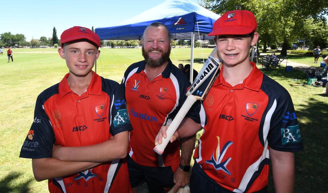 OPENING DAY: Josh Attard, Andy Craig and Conrad George at the Bradman Cup in Bathurst. Photo: Chris Seabrook 