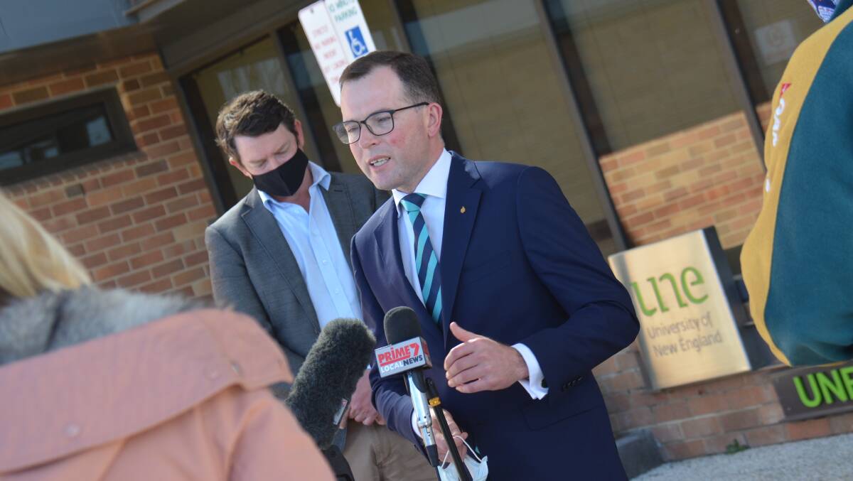 Adam Marshall outside the UNE medical clinic in Armidale on Wednesday.