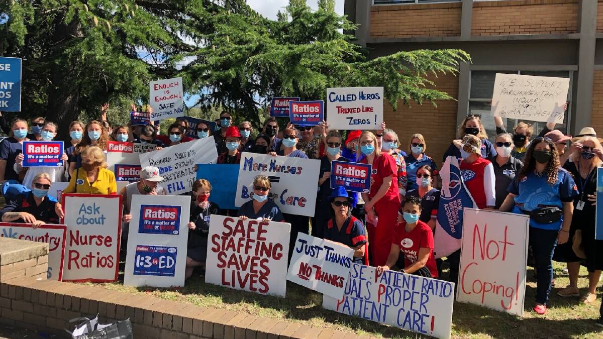 STATEWIDE ACTION: Local nurses protest outside the Rusden Street office of state MP Adam Marshall on Tuesday. Mr Marshall has supported the nurses. Picture: Supplied