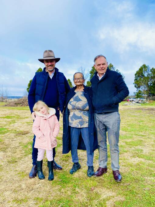 Armidale deputy mayor Todd Redwood, with his daughter, Pathfinders board member Rosemary Curtis and its CEO Alan Brennan at Monday morning's departure from Tilbuster Station.