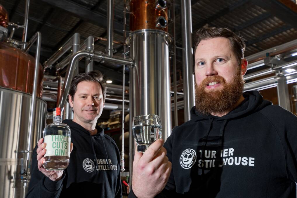 AWARD-WINNING: Three Cuts Gin founder Justin Turner and distiller Brett Coulson. Picture: Phillip Biggs
